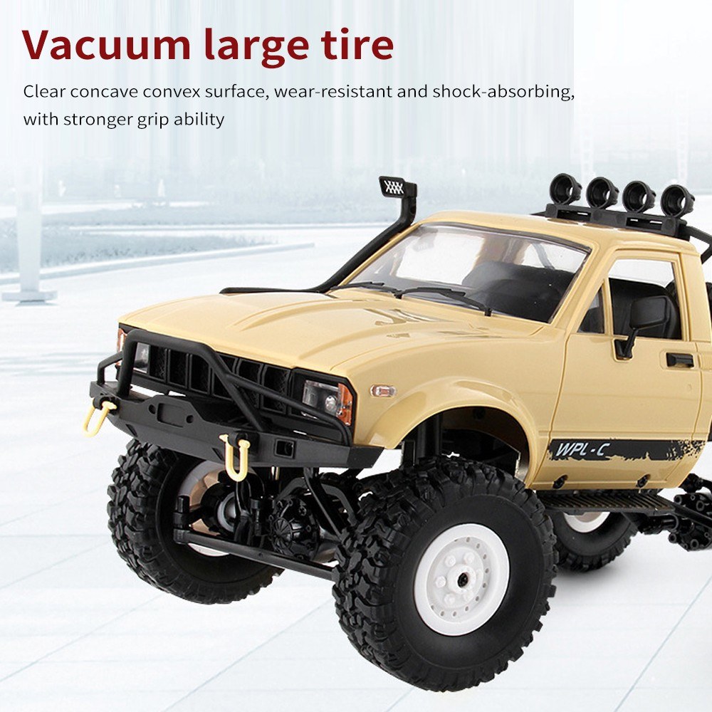 WPL 1/16 Remote Control Military Truck 4WD Off-road Climbing Car with LED Lights