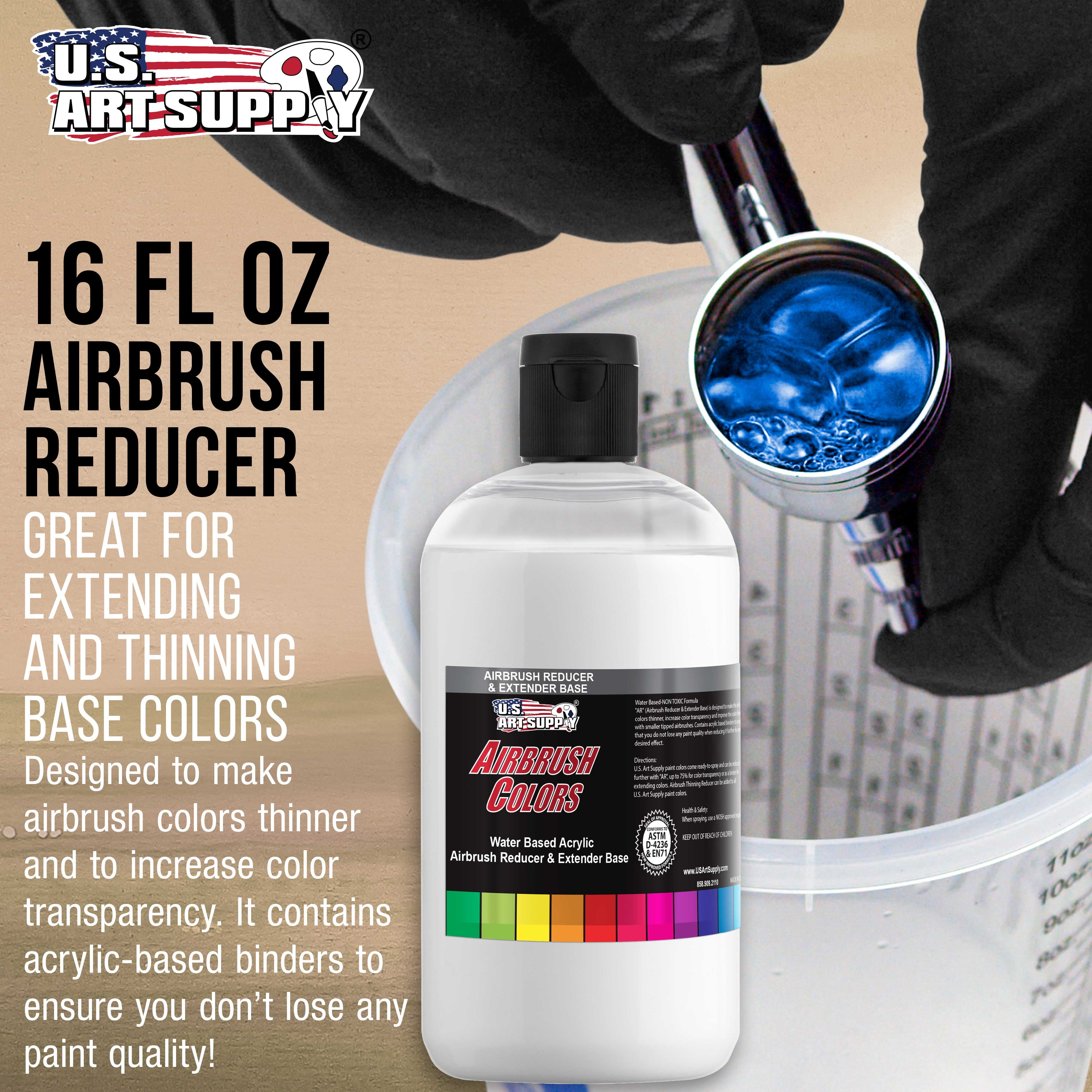 U.S. Art Supply Airbrush Cleaner, 16-Ounce Pint Bottle - Fast Acting  Cleaning Solution, Quickly Remove Water-Based Acrylic Paint, Watercolor,  Makeup - Clean Clogged Airbrushes, Brushes, Artist Tools