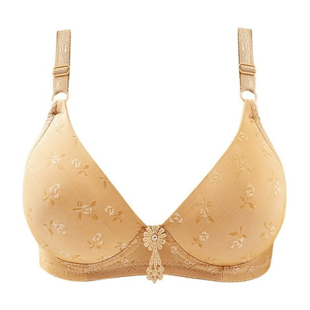 

REORIAFEE Women s Bra Comfortable Sports Bra Plus Size Embroidered Comfortable Breathable Bra Wireless Underwear Beige S