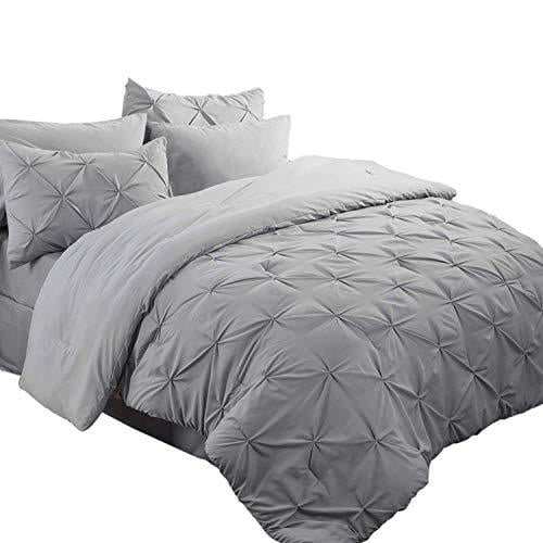 Bedsure Bed in a Bag Queen Size Grey 8 Pieces Pintuck Double Bed ...