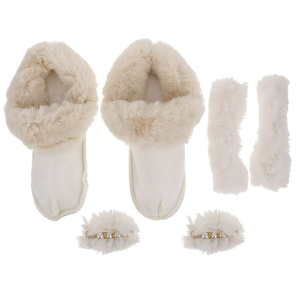 1 juego de forros cálidos para zapatos, pantuflas de felpa con bandas y pompón para zapatos, plantillas de repuesto para invierno, color blanco, talla 42-43