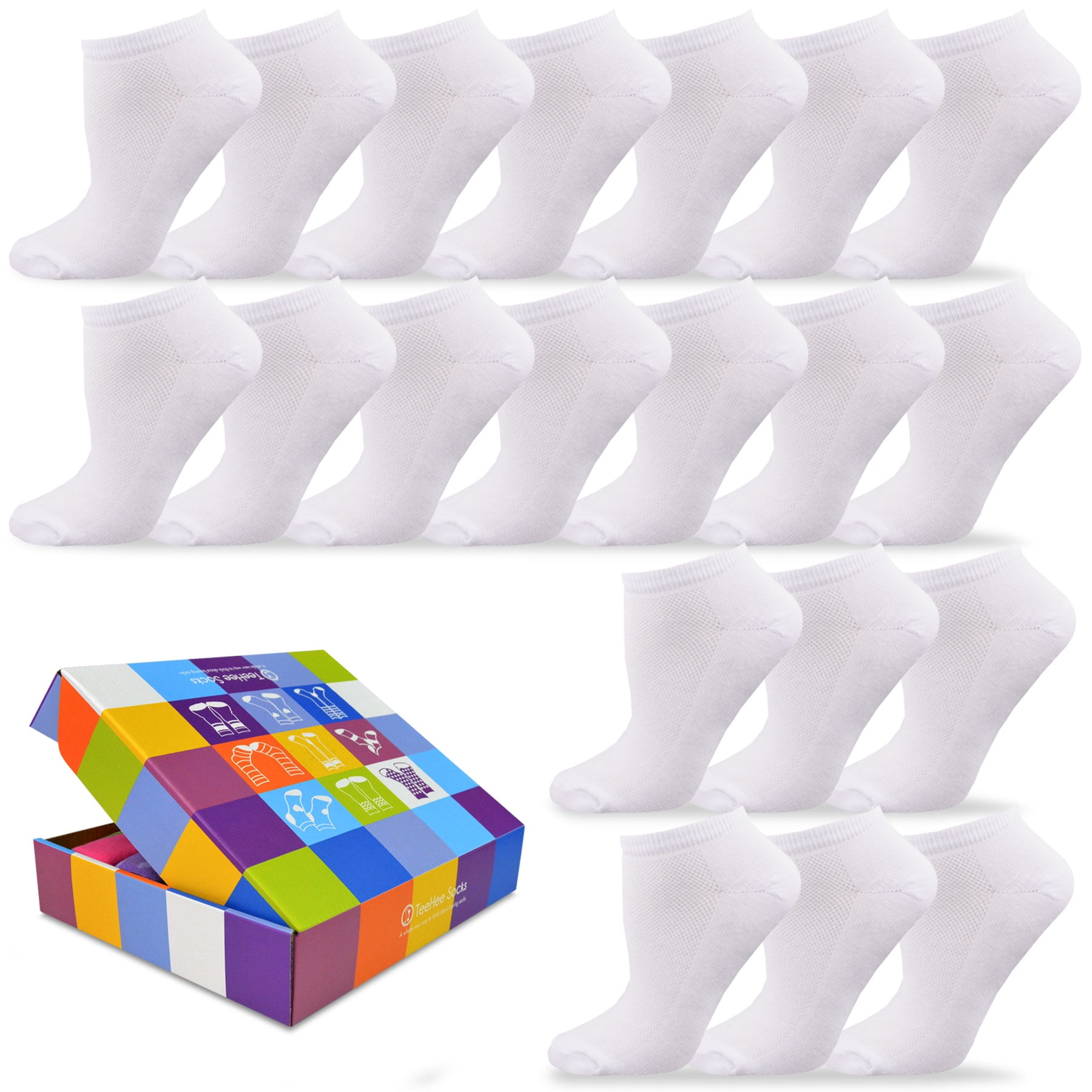 TeeHee Women's Valued 20 Pack Fashion No Show Cotton Socks (White