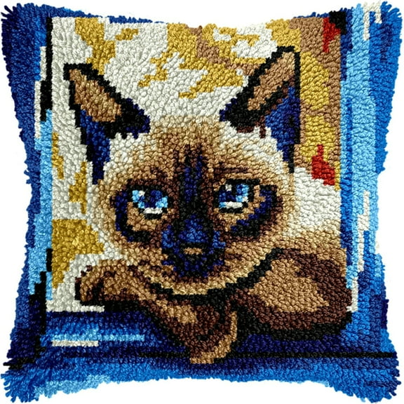 Latch Hook Kits for Adults Kids,Cat Pattern Color Printed Canvas DIY Throw Pillow Cover,Beginners Handmade Needlework Crafts Home Decoration 17x17inch