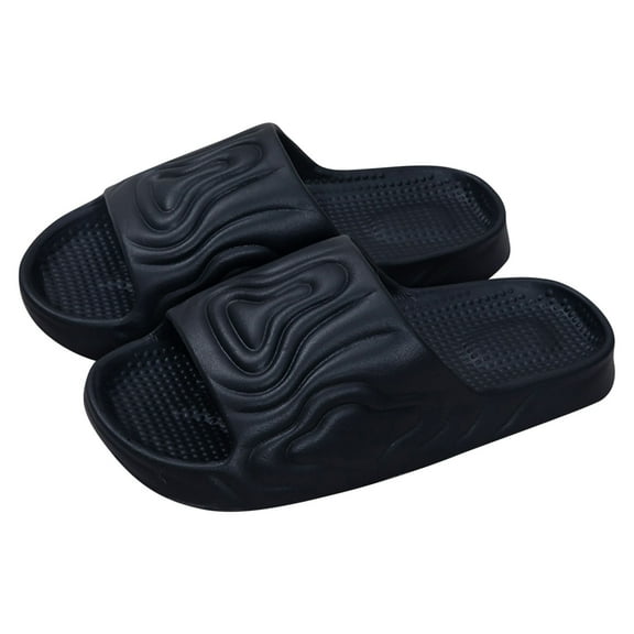Xfvqtps Shower Shoes for Mens and Womens Massage Sole Thick Sole Irregular Line Solid Color Non Slip Soft Cushioned House Bathroom EVA Slides Slippers Black