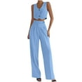 thumbnail image 3 of Today's Lightning Sales! QATAINLAV Women's Button Waistcoat and Casual Wide Leg Dress Pants 2 Piece Sets Solid Dressy Crop Vest Business Outfits Workwear Sky Blue XXL, 3 of 7