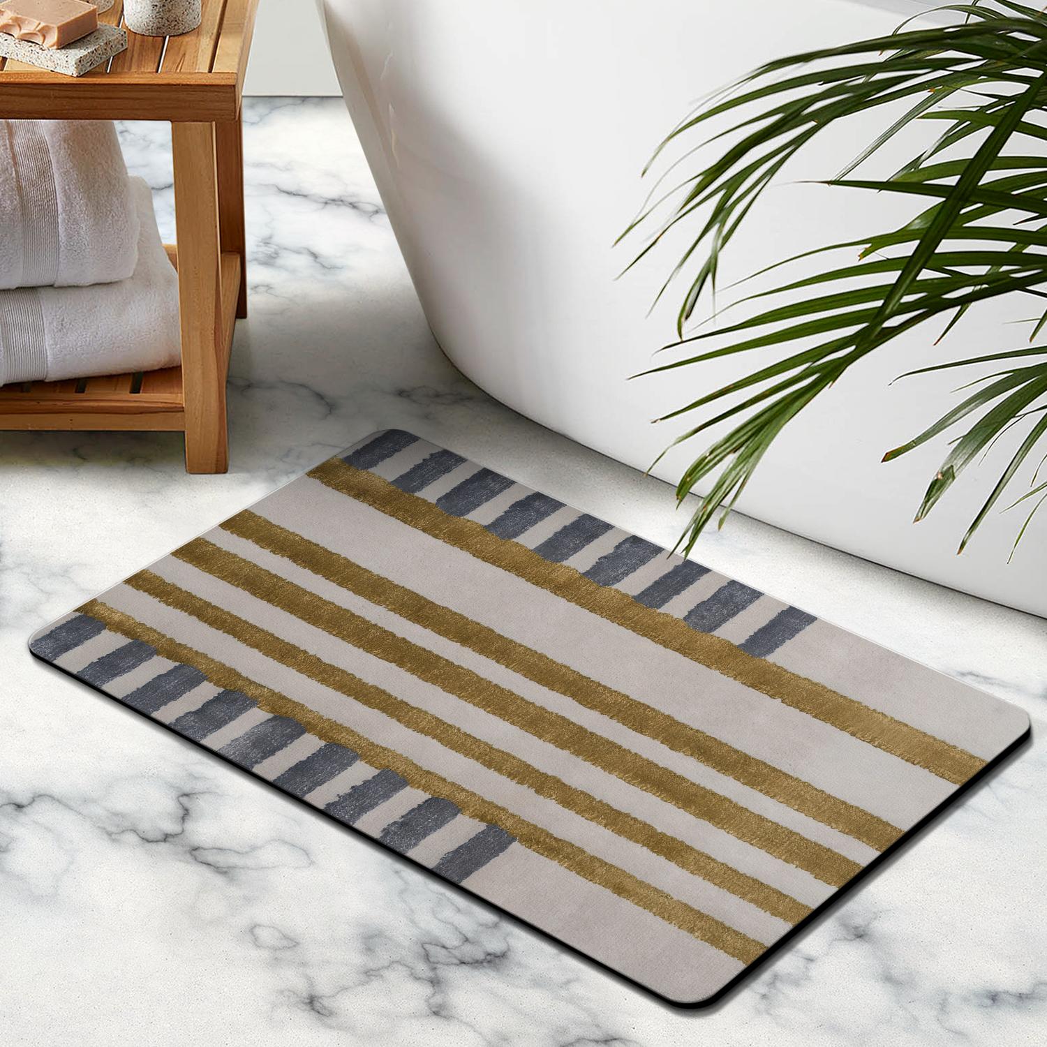 Feel Luxury with our Striped Microfiber Bathroom Rugs – Extra Thick 20x32in Bath Mat, Super Absorbent, Anti-Slip, Machine Washable, Perfect for Tub and Shower