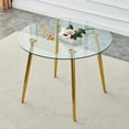 thumbnail image 2 of Dining Tables A glass tabletop with a diameter of 40 inches and a modern minimalist circular dining table with gold plated metal legs. 40 '* 40' * 30 ' DT-1164,Modern Dining Tables, 2 of 24