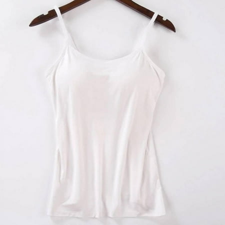 

Women s Stretch Cotton Cami Built-in Shelf Bra Sports Home Camisole Workout Shirts Activewear White L