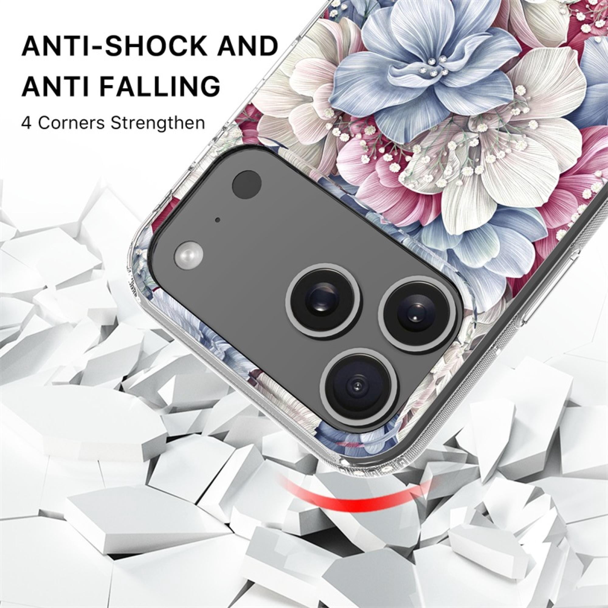Mood Series Diamond Case Floral Gems for iPhone 17 Pro Max – Magnetic Charging Compatible, Slim Dual-Layer Shock Resistant Protection with Raised Bezel