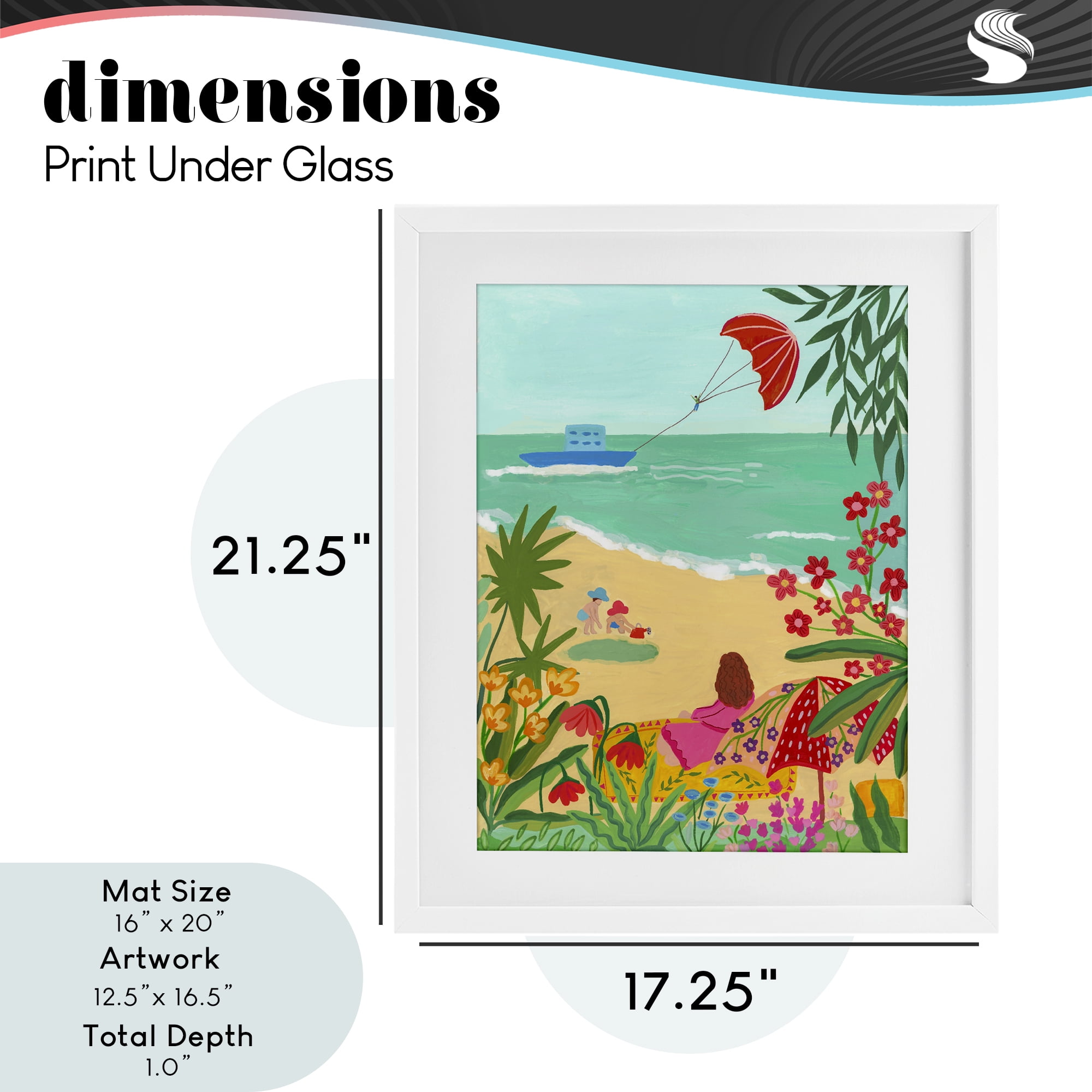 Beach And Flowers View White Framed Print Under Glass, design by Nabeela Rumi