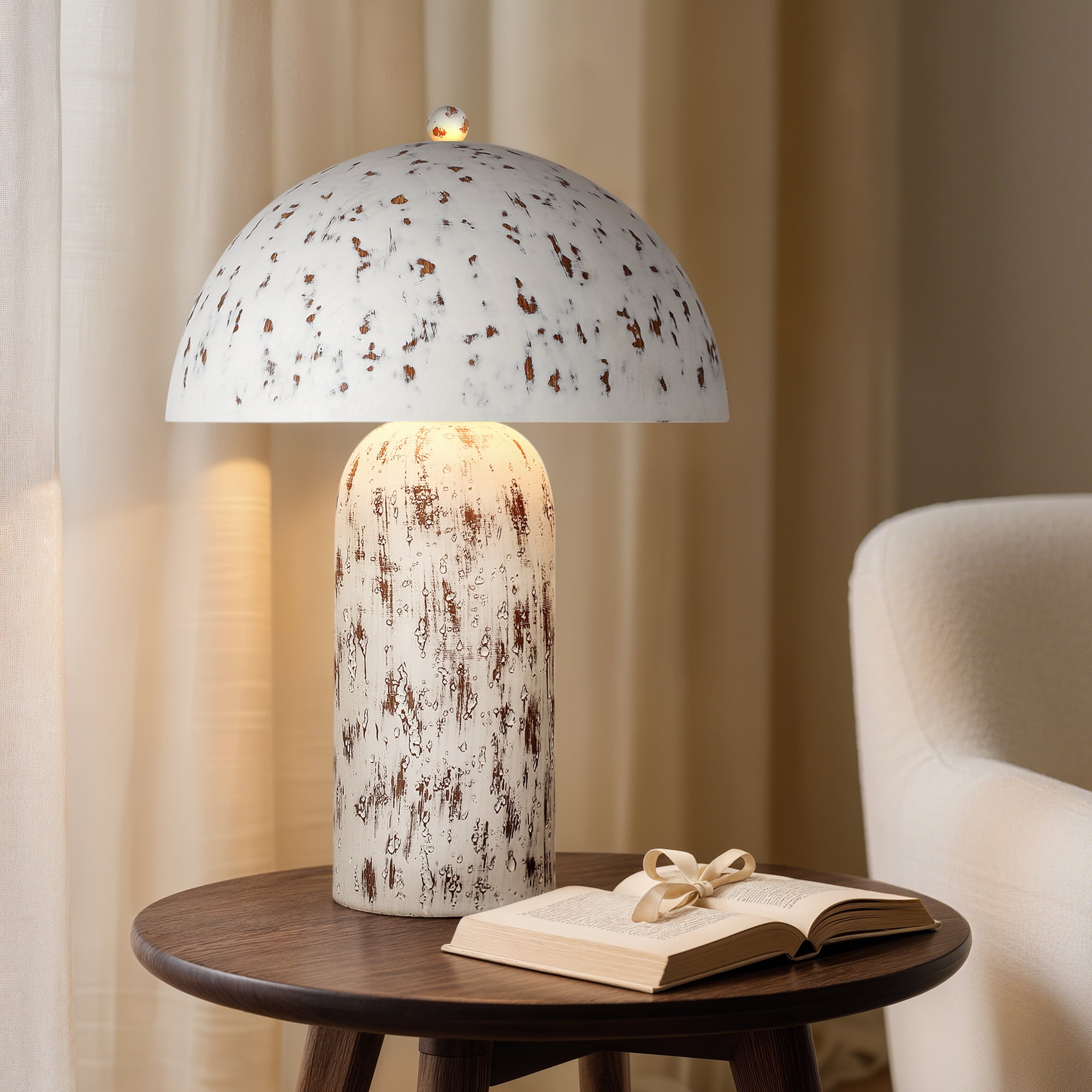 18.5in Vintage Mushroom Table Lamps with Rocker Switch, White Rustic Nightstand Lamp for Bedroom, Farmhouse Home Office Decor