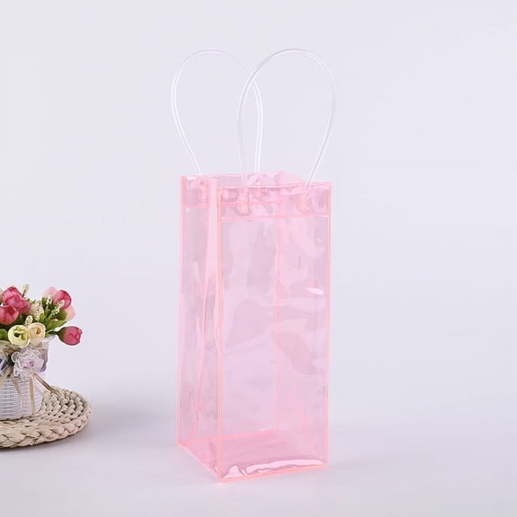 Nvzi Gifts, flowers, gift box packaging bags, waterproof and leak proof thickened colored transparent PVC tote bags, flower gift bags, red wine ice bags (pink, 11 * 11 * 26cm)