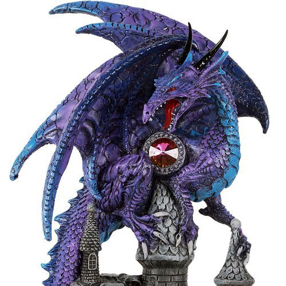 Pacific Giftware Guardian Dragon Protecting Castle with Rhinestone Rock Crystal Tabletop Decor Collectible Figurine Gift (11.75" Purple)