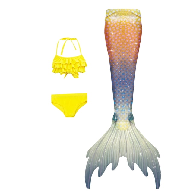 A Three Piece Children's Swimsuit with A Strapless Fish Tail
