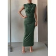 thumbnail image 6 of Women'S Ruched Bodycon Dress Summer Casual Sleeveless Back Slit Elegant Club Evening Cocktail Maxi Dresses Army Green S, 6 of 7