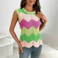 thumbnail image 2 of Lenpel Women's Tank Tops Summer Casual Sleeveless Crew Neck Hollow out Color Block Lightweight Sweater Vests Tunic Knit Shirts, 2 of 7