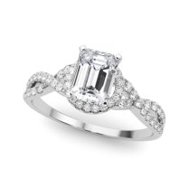 Meryn Jewel 1.77 Ct Emerald Cut Lab Created Diamond Wedding Ring for Women - 14K White Gold Plated Rings - Twisted Design Solitaire Diamond Ring - Elegant and Stylish Engagement Ring for Her
