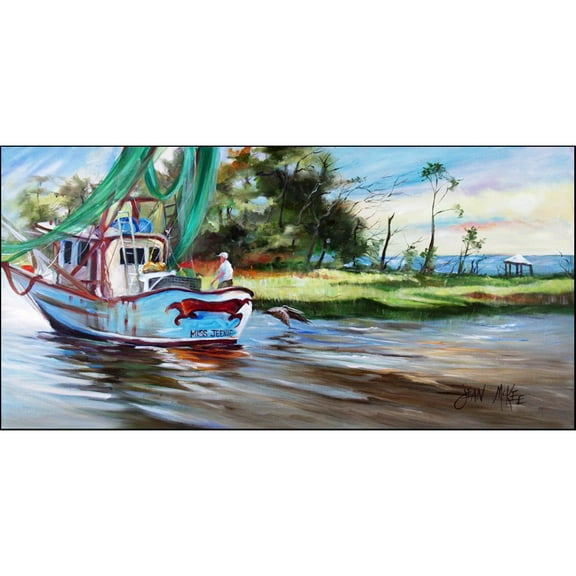 Carolines Treasures JMK1320HRM2858 Shrimp Boats Miss Jeanie Indoor / Outdoor Runner Mat 28x58 28H x 58W multicolor