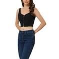 thumbnail image 4 of INSPIRE CHIC Women's Sleeveless Spaghetti Strap Zip Up Cami Tank Crop Top, 4 of 5