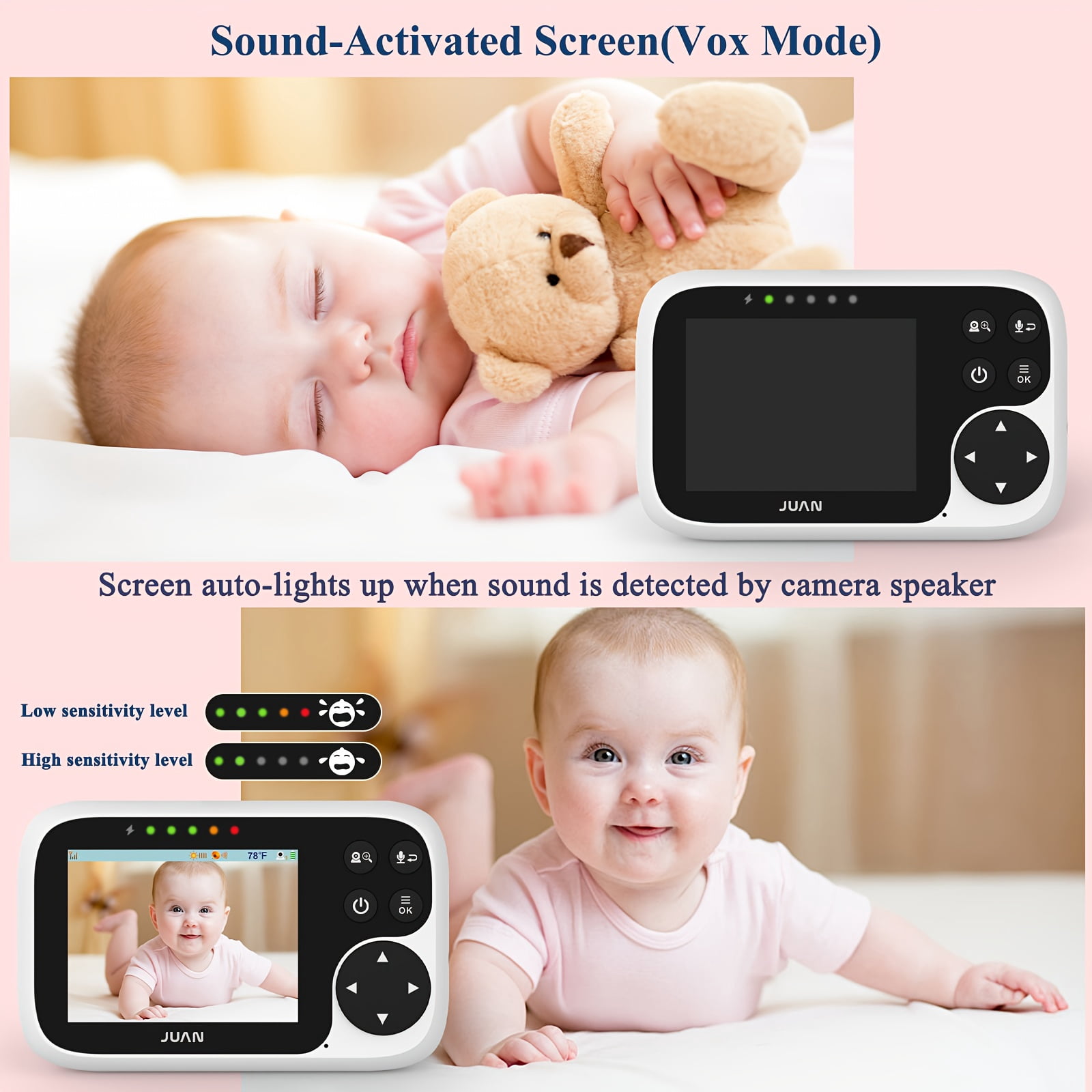 1pc/2pcs 320° Camera Monitor Security with Camera Night Vision, No Wifi, 3.2" IPS LCD Screen, 2-Way Talk, VOX Mode, Feeding Reminder Temperature Sensor And 8 Lullabies As Christmas New Year Gift