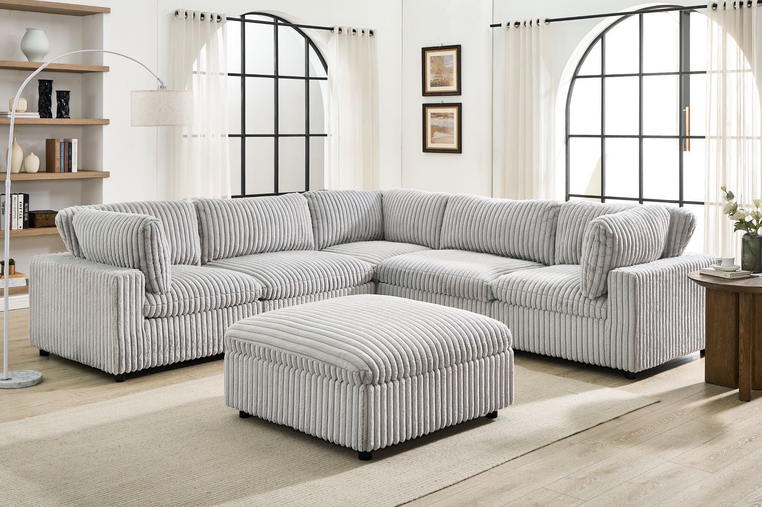 K-Living Colton Adjustable Modular Sectional with Ottoman in Mink Fabric