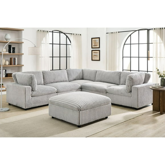 K-Living Colton Adjustable Modular Sectional with Ottoman in Mink Fabric
