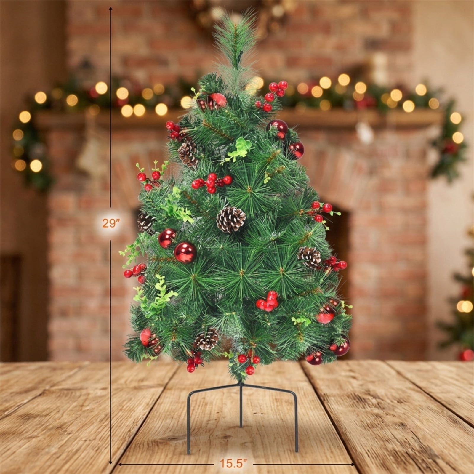 RUIE, 29 in, Artificial Christmas Tree, with LED Fiber Optic Lights, Green Holiday Xmas Tree for Indoor Home Office Decoration