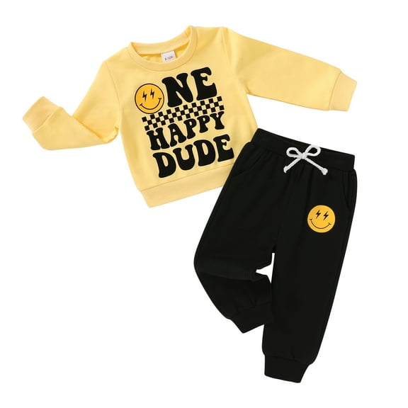 Younger Tree 1st Birthday Outfit Boy Winter Smile Cool Long Sleeve Sweatshirt Clothes Set Gift for 12-18 Months