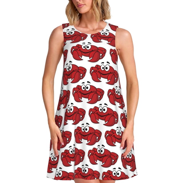 Balery Cute Red Crab Vestidos de verano para mujer con estampado: vestido holgado sin mangas, vestido playero informal y cómodo para días calurosos.