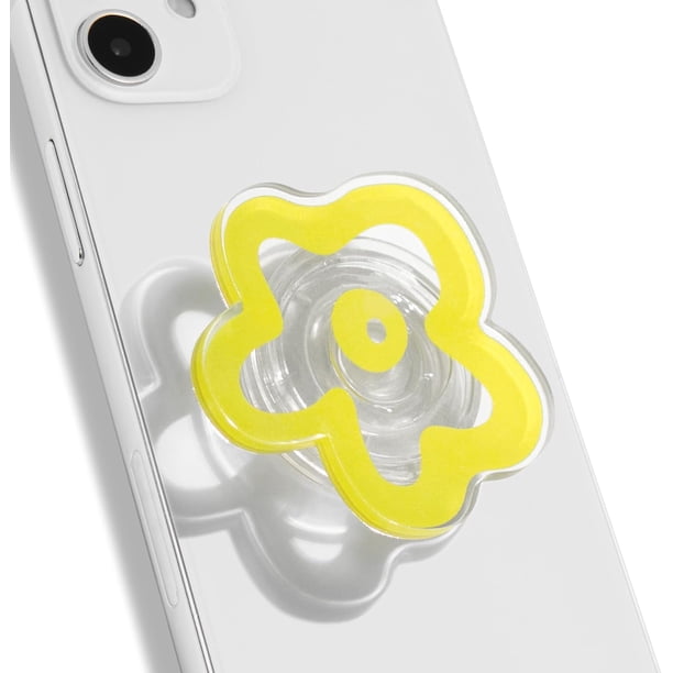 OnTheGrip Agarre de Teléfono Móvil Lindo Transparente con Diseño de Forma de Flor de Margarita Multifuncional Soporte Plegable para Smartphone Tablet Accesorio de Teléfono Celular (Amarillo)