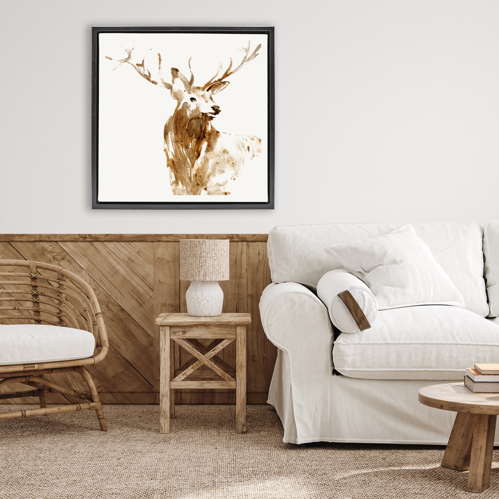 Stupell Industries Deer Portrait Head Shot Black Framed Floater Canvas Wall Art, design by Lorenzo Collective
