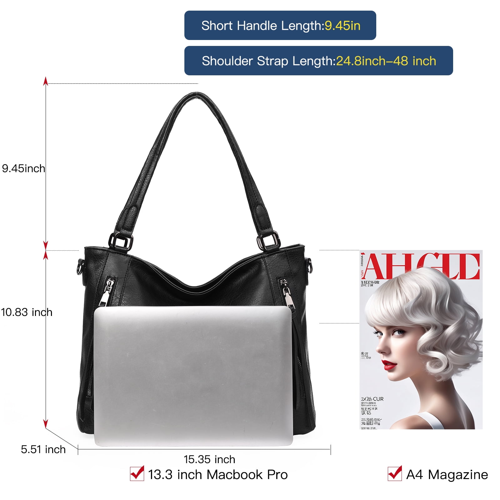 SENDEFN Tote Bag for Women with Zipper Leather Purse and Handbags Ladies Top-handle Shoulder Bags
