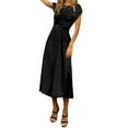 thumbnail image 6 of Biekopu Women's Summer Midi A-line Dress Solid Color Short Sleeve Round Neck Bandage Cocktail Dress, 6 of 9