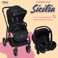 thumbnail image 2 of System travel carriola Sicilia + portabebé plagado compacto telas premium negro, 2 of 9