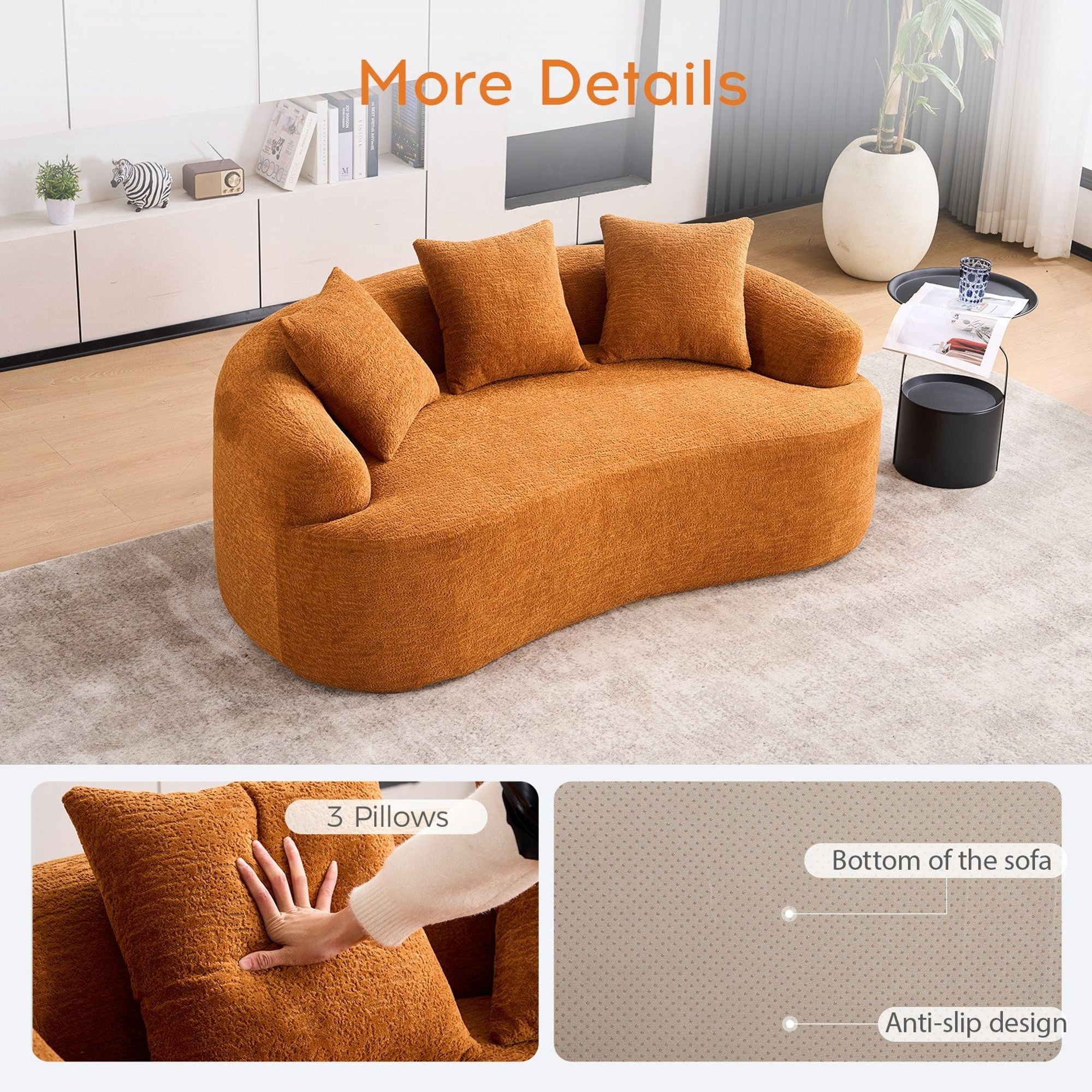 Sailvan Curved Loveseat No-Assembly Chenille Sofa for Small Spaces