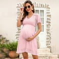 thumbnail image 3 of Women's Maternity Dress V Neck Short Sleeve Swiss Polka Dot Midi Dress Summer Casual A Line Dress, 3 of 5