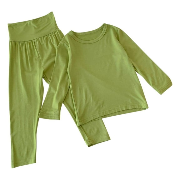 Odeerbi 2-12 Years Toddler Boys Girls Modal Pajamas Long Sleeve Loungewear High Waisted Pants Set Solid Color Sleepwear Children's Casual Two-piece Pajama Set Toddler Boys Girls Clothes