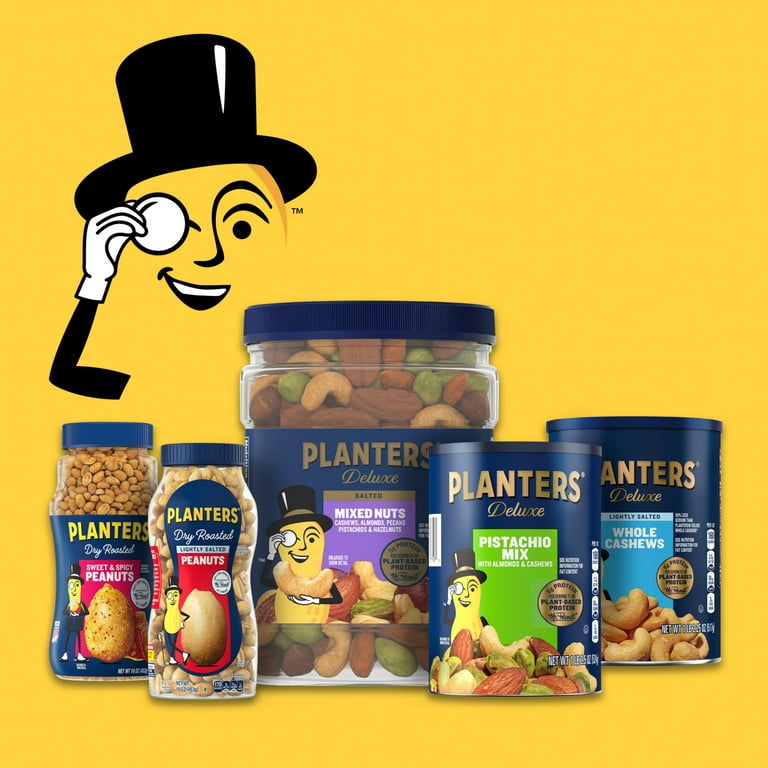 PLANTERS Deluxe Unsalted Mixed Nuts, Party Snacks, Plant-Based Protein,  15.25 oz Canister