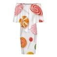 thumbnail image 5 of Sweets And Rainbow Lollipops Pattern Women's Off The Shoulder Ruffles Summer Wedding Guest Loose Casual Party Beach Dress, 5 of 9