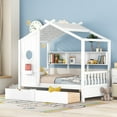 thumbnail image 1 of Lit Cabane en Bois Format Simple avec 2 Tiroirs, Lit pour Enfants avec Tablette de Rangement, Blanc, 1 of 17