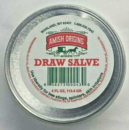 Amish Origins Draw Salve 4 ounce, for bee stings, splinters, skin irritations and more