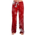 thumbnail image 3 of Wutalume Women's Winter Solid Color Pants with Drawstring and Christmas Print, Full Length Design for Casual and Sporty Activities,Red L, 3 of 4
