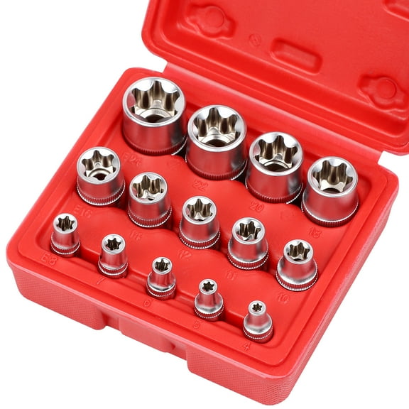 HORUSDY 14 Pcs E Torx Star Female Bit Socket Set 1/2" 3/8" 1/4" Drive E4 -E24 with Case