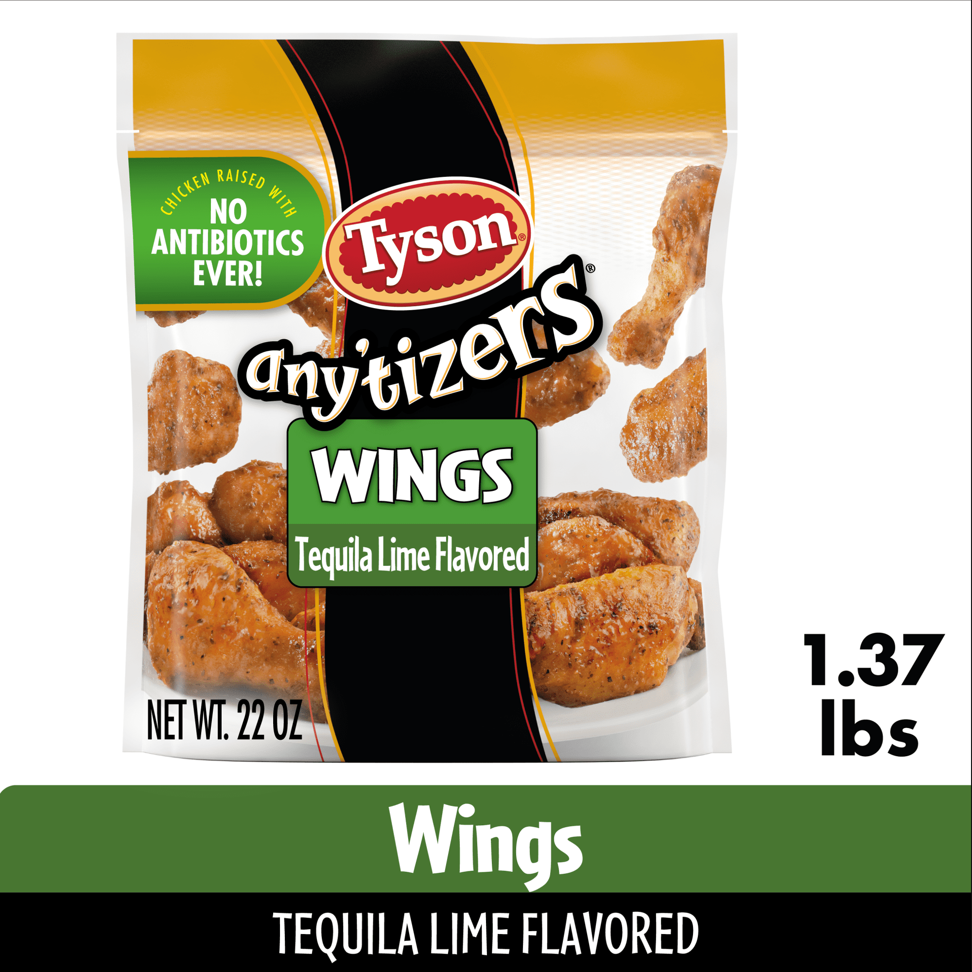 Tyson Any'tizers Tequila Lime Bone In Chicken Wings, 22 oz (Frozen