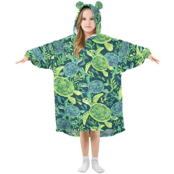 joogoo Wearable Blanket Hoodie for Cute Turtles and Seaweed Oversized Sherpa Hooded 3-14 YR M