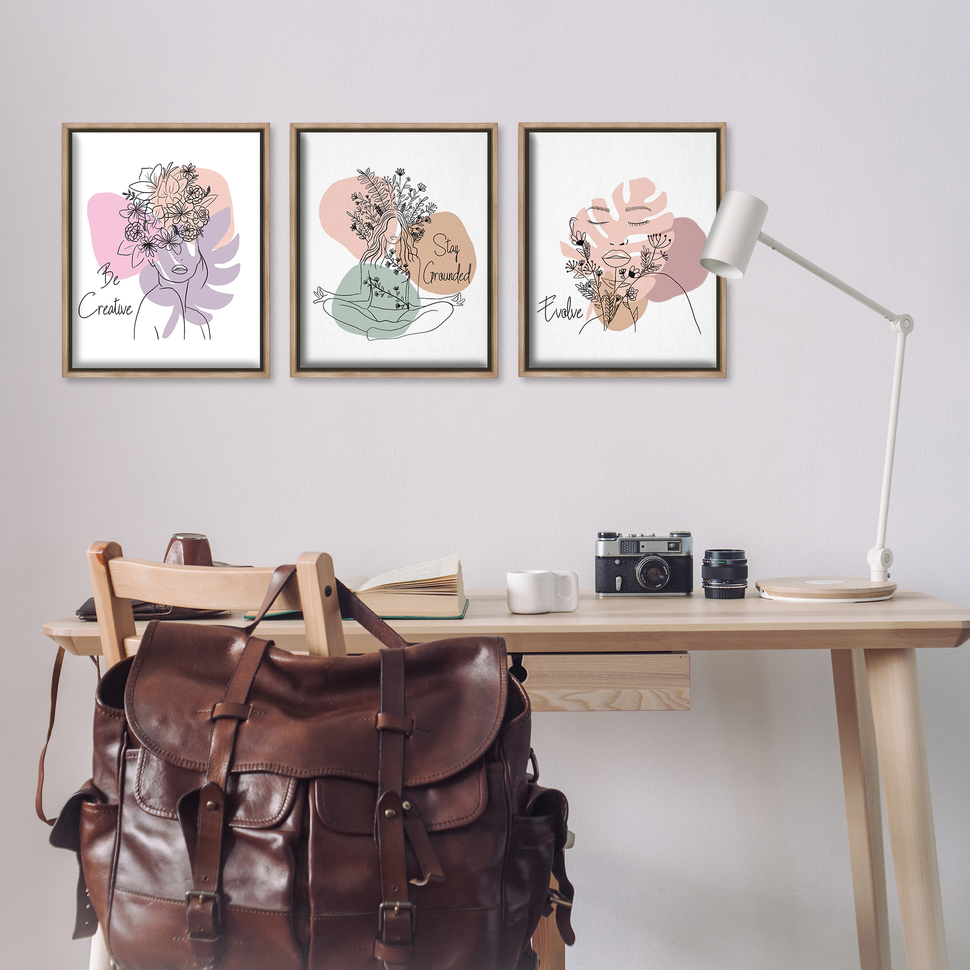 Stupell Industries Creative Inspirational Phrases People Painting Brown Floater Framed Canvas Art Print Wall Art, 17 x 21, Set of 3