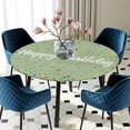 thumbnail image 5 of Elastic Fitted Round Tablecloth, Happy Birthday Waterproof Stretch Table Cover for 45"-54" Tables, Sage Green Modern Abstract Art Washable Outdoor Tablecloths for Patio, Picnic, Camping, 5 of 9