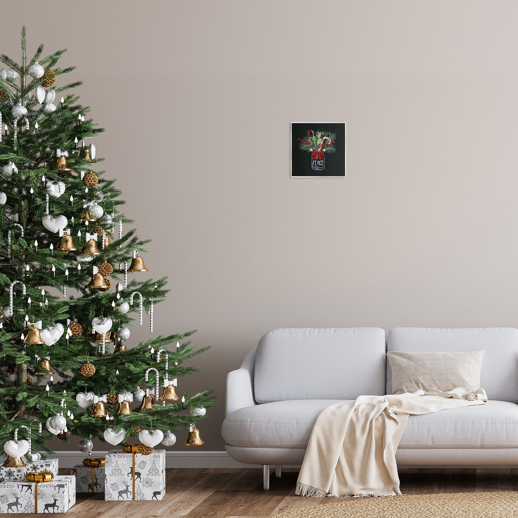 Stupell Industries Peace Candy Cane Jar Holiday Painting Unframed Art Prints Wall Art, 12 x 12