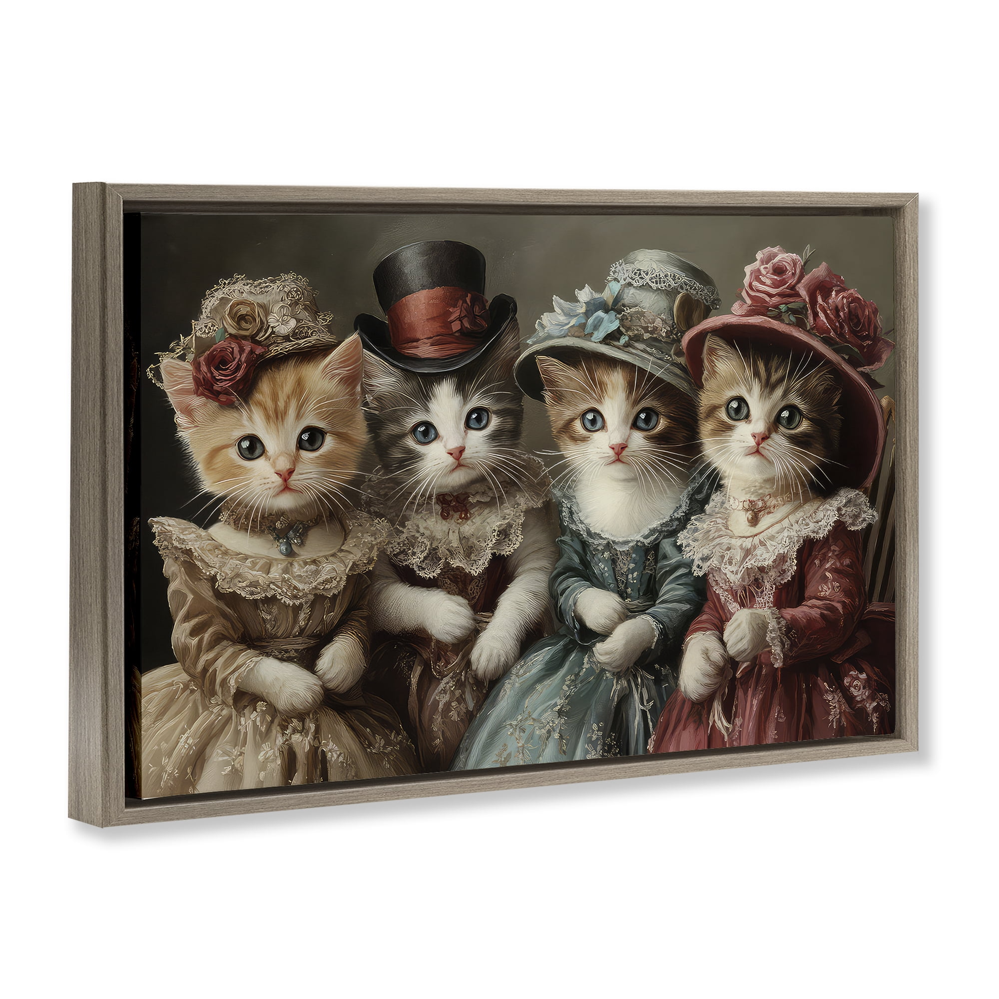 Stupell Industries Vintage Dress Kittens Brown Framed Floater Canvas Wall Art, design by The Wands Want