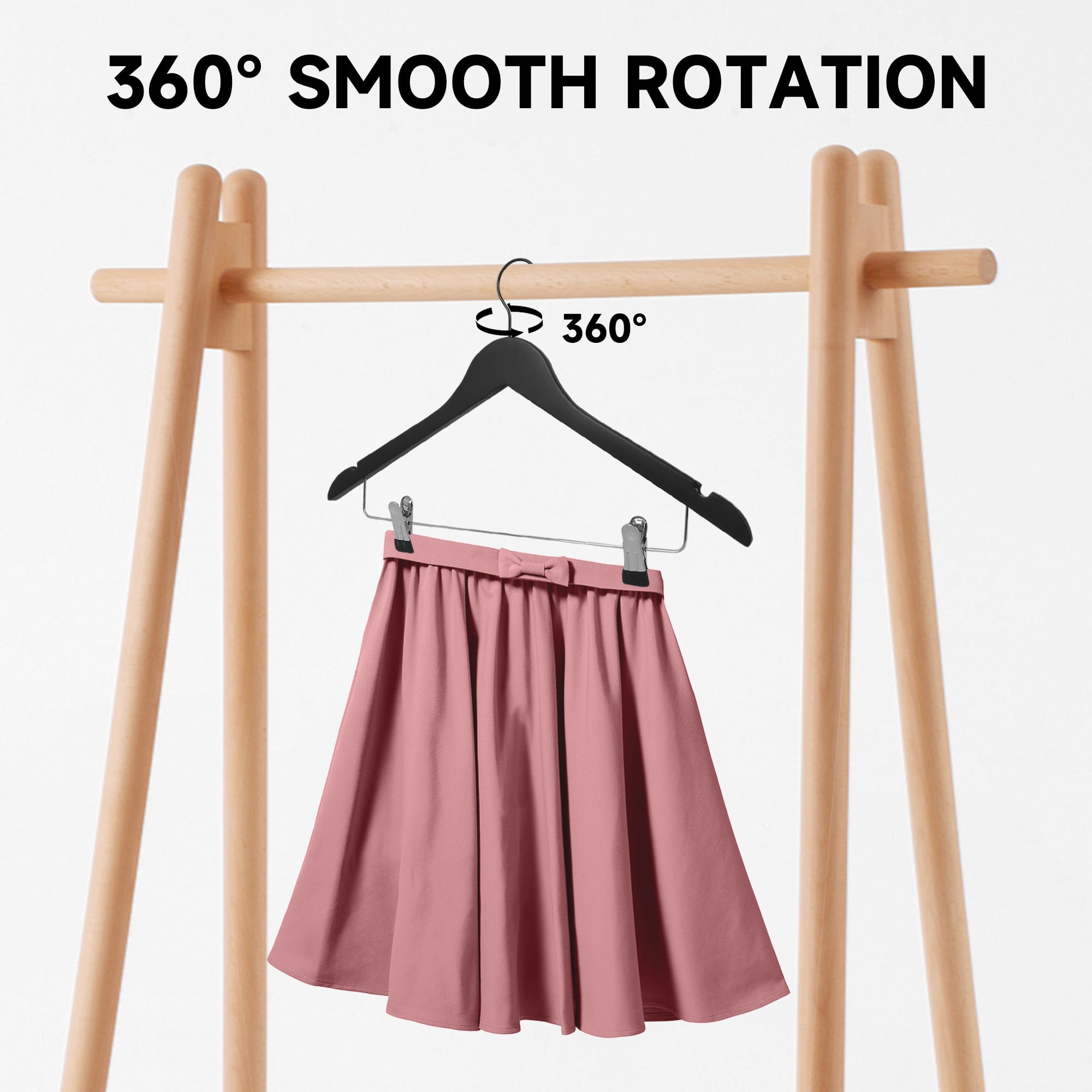 BP4U 72-Pack Premium Wooden Clothes Hangers with Clips, Solid Wood Skirt/Pant Hangers with Adjustable Clips for Suits, Dresses, Coats, Jackets, Trousers(Walnut)
